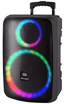 Trevi XFest XF 1250 KB Altoparlante Amplificato 90W, Cassa Wireless Portatile con Microfono Dinamico Incluso per Karaoke, Presa USB, Micro SD, AUX-IN, Funzione True Wireless Stereo, Display LED rosso