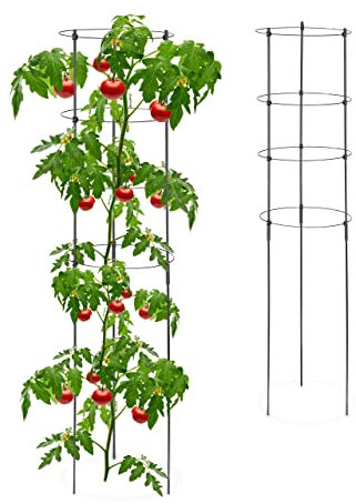 Relaxdays Set da 2 Sostegni Circolari per Pomodori, Piante Rampicanti, Cetrioli, Alti 120 cm, 4 Anelli, Metallo, Nero, Ferro