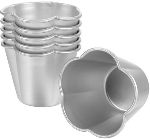 SHERCHPRY 6pcs Flower Shape Pudding Moulds Aluminum Baking Cups Non Stick Round Nonstick Egg Tart Cupcake Muffin Cheesecake Mould for Baking Tool Cake Mold Silicone Egg Molds