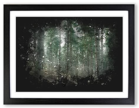Conifer Tree Forest Vol.2 Paint Splash Modern Art Framed Print | A3 Black Framed Wall Art | Ready to Hang | Modern Floral Picture | Living Room Bedroom Lounge Office