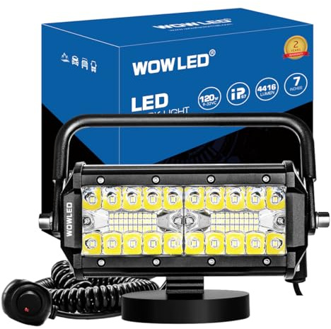 WOWLED Magnetische LED-Arbeitslichtleiste, 17.8 cm, 120 W, LED-Combo-Strahler mit magnetischer Basishalterung, tragbare LED-Licht-Flutlicht und Spot für Camping, Auto, Fahrlampe, Nebelscheinwerfer
