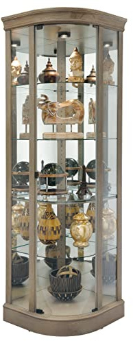 Howard Miller Marlowe Corner Curio Cabinet II - Durable Display Levelers, Metal Shelf Clips with Grey Finish Cabinets for Collectibles, Trophies, Home Decor, Living Room Or Dining Area