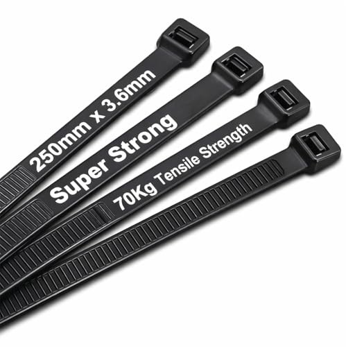 MEKEET Cable Ties Black 100 Pack Tie Wraps 250mm x 3.6mm Strong Nylon Zip Ties 10 inch/25 cm Long Plastic Zip Tie Wraps