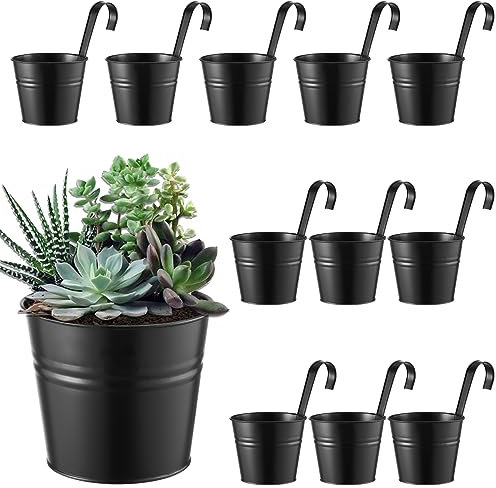 12 Stück Balkon-Pflanzgefäße Geländer Hängend Schwarz Geländer Pflanzgefäß 16,4 cm Pflanztöpfe mit Drainagelöchern Hängende Pflanzenhalter Indoor Hängender Pflanzgefäß Outdoor Blumentöpfe