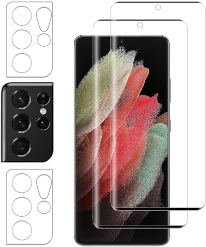 Vsjnk Panzer Schutz Glas für Samsung Galaxy S21 Ultra 5G mit 2 Stück Schutzfolie 2 X Kamera Panzerfolie,9H Härte Hartglas,HD Displayschutzfolie,kompatible mit Samsung S21 Ultra
