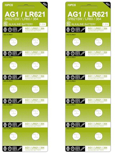 AJ Star 20 Pcs SR621SW AG1 364 363 LR621 1.55V Button Cell Watch Batteries