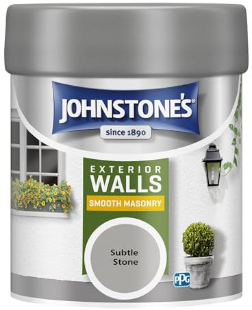 Johnstone’s, Exterior Smooth Masonry Paint - Tester Pot, Subtle Stone, Up to 15 Years Protection, Weather & Dirt Resistant, 12m2 Coverage Per Litre, Dry in 1-2 Hours, 225 ml