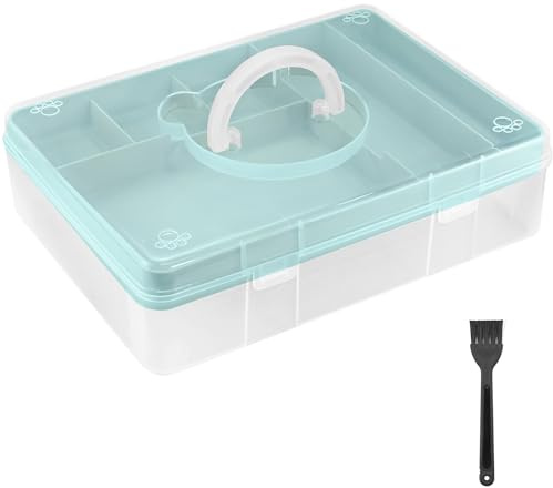 Craft Storage Box Clear Craft Stackable Large Sewing Box with 7 Compartment Tray Large Capacity for Medications, Sewing Supplies, Stationery,Art & Crafts - Space-Saving Design for Home & Office - Blue