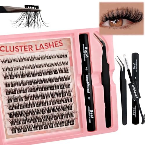 120 Pcs DIY Wimpern Extensions Set 8-16mm Mixed Flauschiges Wimpern Einzeln Individuelle Falsche Wimpern Cluster mit Wimpernkleber und Pinzette für Anfänger Wiederverwendbar Wimpernbüschel (T19)