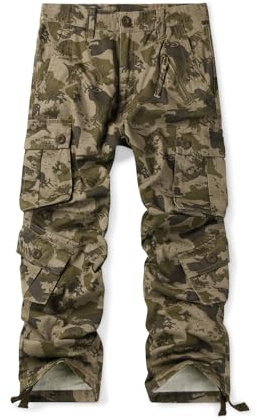 Aeslech Pantalon cargo de travail pour homme, style militaire décontracté camouflage en coton avec 8 poches, 29 W