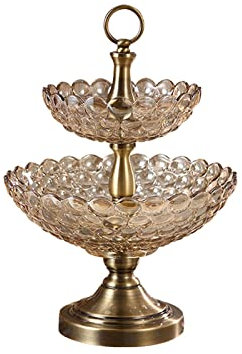 NZPOST Bols à Fruits Plateau à Fruits Double Couche en Verre Cristal de Style européen, Moderne et créatif, Salon, Table Basse, Plateau à Fruits, décoration Fruit Basket