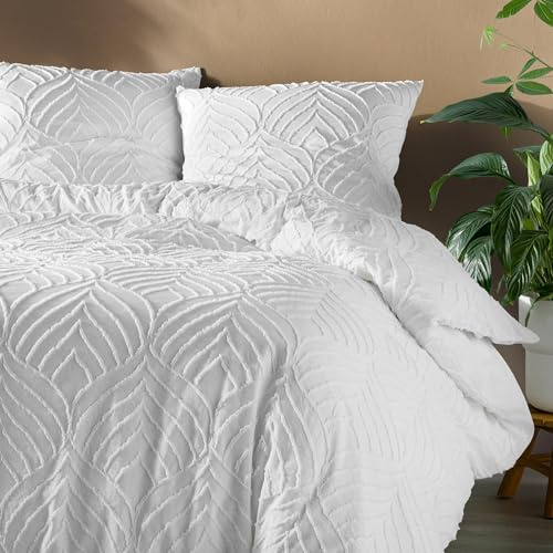 Douceur d'Intérieur Heltie - Juego de Cama de 3 Piezas (260 x 240 cm) Blanco, Microfibra Afelpada