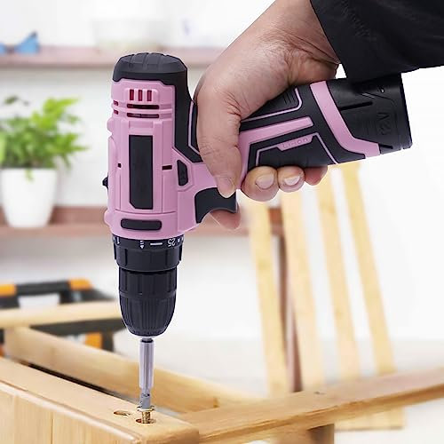 Pink Cordless Drill Set Household DIY Tool Set 3/8 Keyless Chuck for Women Home Hand Repair Basic Tools Sets Drills