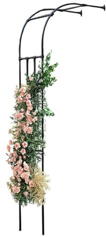 Arche de jardin en métal noir - Treillis robuste pour plantes grimpantes - 240 cm de hauteur - Demi-arche de jardin solide - 180 x 240 x 40 cm