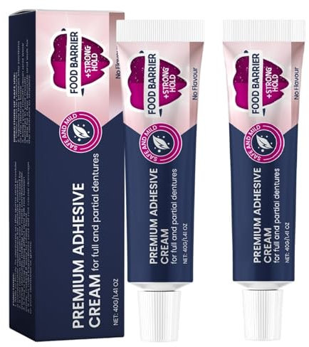 Secure Denture Glue, Adesivi per dentiere, 40g Crema per dentiere a tenuta sicura, Crema adesiva, tenuta extra forte per dentiere superiori, inferiori o parziali, tenuta per tutto il giorno (2pcs)