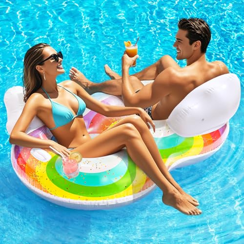 HeySplash Inflatable Pool Floats, Tanning Pool Lounger With Headrest & Cup Holder, Extra Large Pool Inflatables Floaties Pool Toy Summer Beach Party Swimming Floaty Bed
