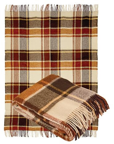 Ярослав Eleganter Plaid aus 100% neuseeländischer Wolle - Braun/Beige/Orange Kariert. 140x200 cm