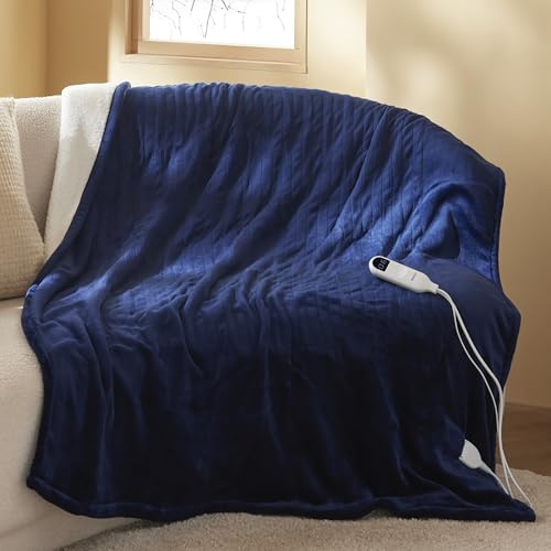 BEDSURE Heizdecke Wärmedecke Elektrische Kuscheldecke, 130x180, Marineblau | mit Abschaltautomatik, 6 Heizstufen & 10 Stunden Timer, bis zu 8 Stunden Überhitzungsschutz für Home & Office