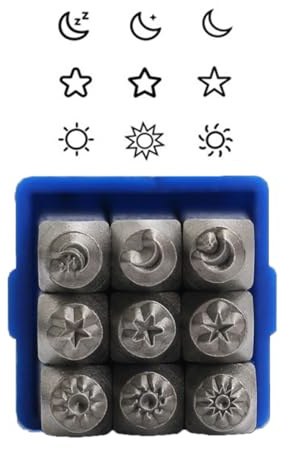 JTQYFI Lot de 9 emporte-pièces en métal - Motif soleil, lune et étoiles - Pour la fabrication de bijoux - Gravure sur cuir