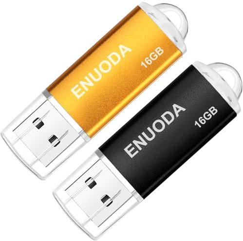 ENUODA Clé USB 16 Go Lot de 2 Cle USB 2.0 Flash Drive Stockage Mémoire Stick avec Lumière LED (Noir Or)