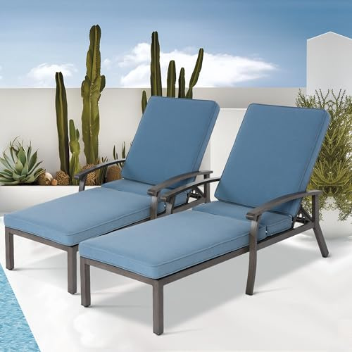 Villeston Sonnenliege, Gartenliege Wetterfest mit Auflage, 2 Personen | 5-stufig Verstellbarer Rückenlehne, mit Rädern für Terrasse und Poolbereich, Hinterhof Blau