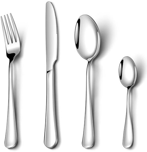 Cutlery Set, NINIROR 16 Piece Food-Grade Stainless Steel Flatware Set Silverware Set for 4 People Include Spoon Knife and Fork Sets Mirror Polished Dishwasher Safe for Home Restaurant Modern Design