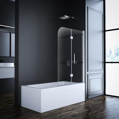 Duschwand für Badewanne 2-teilig 100x120cm Glas Duschabtrennung, Faltbar Badewannen Duschtrennwand mit 5mm EGS Sicherheitsglas, Faltbare Badewannenaufsatz Klappbar Trennwand Badewannenfaltwand