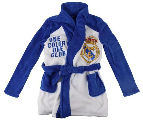 CERDÁ LIFE'S LITTLE MOMENTS Coral Fleece Ansökan Real Madrid för barn, officiell hemmorgonrock, exklusiv design med barnsköld, Vit, 10 år