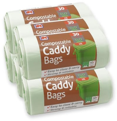 Kordis Compostable Food Waste Bags - 10L, 180 Liners. Compostable Caddy Bin Liners with Tie Handles, Food Caddy Bags For Biodegradable Waste- 42 x 49cm