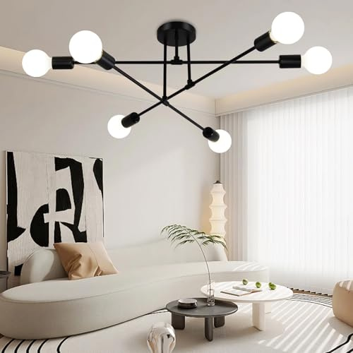 Fynokst 60 W 6 luci da soffitto – attacco E27 lampadario retrò Sputnik lampada da soffitto per camera da letto, soggiorno, cucina, lampadine non incluse