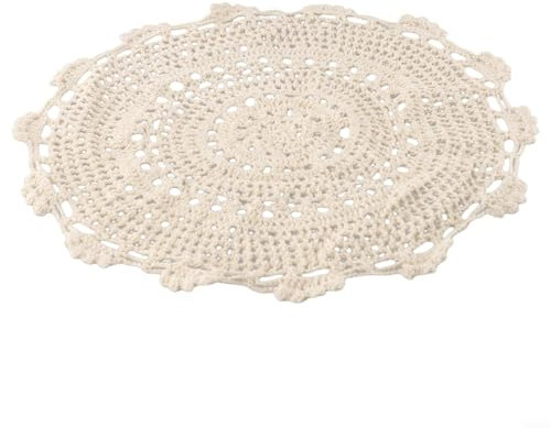Mantel redondo hecho a mano de algodón y encaje de ganchillo - Alfombra decorativa hueco de estilo pastoral para hogar, restaurante, cafetería, tienda - Beige (35 cm)
