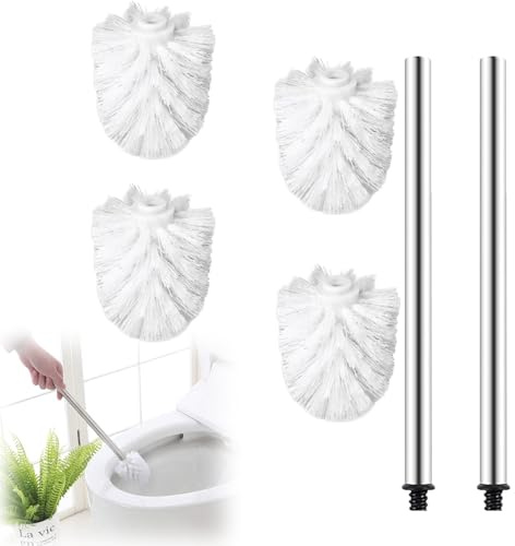 WC Bürstenkopf für Klobürsten, Klobürste Ersatzbürstenkopf, Toilettenbürste, Bürstenkopf Ø 8 cm aus Kunststoff, für Austauschklobürstenköpfe - 4 Stück Weiß Bürste mit 2 Edelstahlstiel