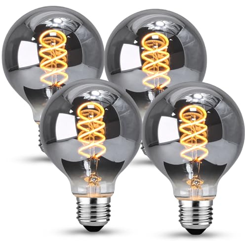 Edison Vintage Glühbirne E27, E27 LED Vintage Dimmbar 4W Retro Glühbirne LED Filament Lampe Warmweiß Ideal für Nostalgie und Retro Beleuchtung im Haus Café Bar,Rauchgrau Glas- 4 Stück (G80YHS)