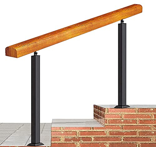 Outdoor Stair Railing Kit, 1.1ft ~ 5ft Handrails 0-5 Steps, Adjustable Angle Hand Rail for Outside Steps, Transitional Handrail Picket for Indoor Outdoor Steps, for Garden Porch(150cm/59inch)