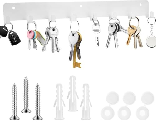 1 x Schlüsselbrett mit 8 Haken, Weiß Schlüsselhalter für Wandhaken, Schlüsselhaken, Schlüsselboard, Schlüsselleiste für Küche Schlafzimmer Wohnzimmer Badezimmer Schlüssel Wandlagerung Organizer