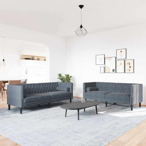 HETFTJN Samt Zweisitzer & Dreisitzer Sofa Set Dunkelgrau 194x74,5x70,5 cm mit stabilen Kunststoffbeinen Modernes Design Bequem & Langlebig für Wohnzimmer Gästezimmer Büro und Jugendzimmer