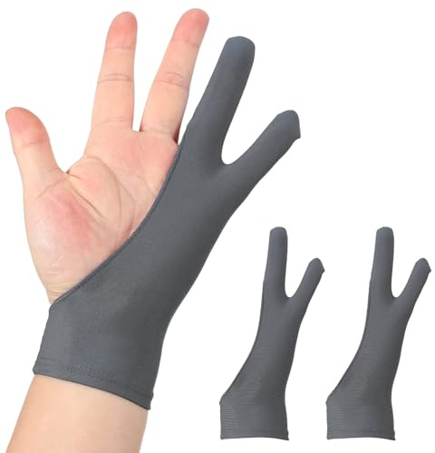 sourcing map 2pcs Artist Drawing Glove, Breathable Graphics Painting Glove with Two Fingers for Right Hand and Left Hand Graphic Digital Tablet Paper Sketching (Size S), Gray