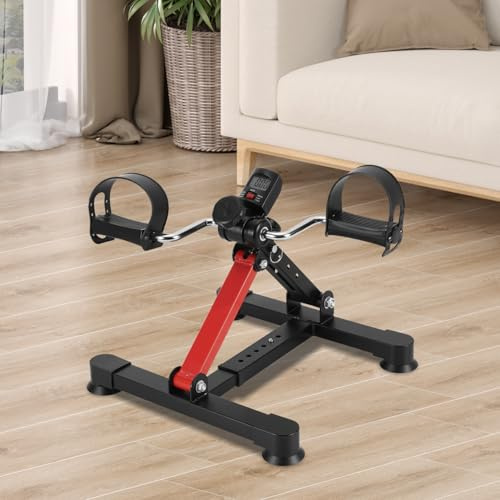 ISOISL motionscykel, mini-motionscykel med LCD-skärm, arm- och bentränare, pedaltränare för uthållighetsträning, justerbart motstånd, motionsträning träningsutrustning för kontor hem, svart röd