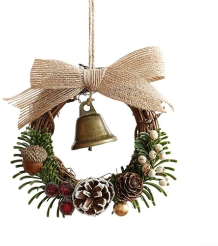 Christmas Jingle Bells Door Hanger Decor for Holiday Season, 1 Pack Vintage Metal & Jute Twine Festive Knob Hanger with Chimes, Antique Gold Finish for Home Store Window Wreath Tre(A)