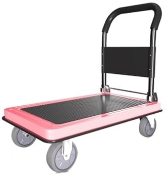 Handkarre, Leichter, pinkfarbener Plattformwagen mit 15 cm großen Gummirollen, ideal for den Transport von Gepäck,Transportwagen(S)