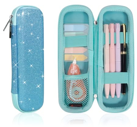 FINPAC Federmäppchen, Federtasche Hart Eva Stift Etui Mäppchen | stoßfeste Stiftetasche Schlamperbox Bleistifttasche für Executive Füllfederhalter für Büro Schule (Glitzerndes Blau, Klein)