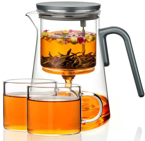 ZENS Magnetic Glass Infuser Teapot with 2 Cups for Loose Tea Diffusers | Magnetic Tea Pot with Infusers for Loose Leaf Tea, Mess-Free Tea Pot for Herbal Tea Lovers,Dark Green