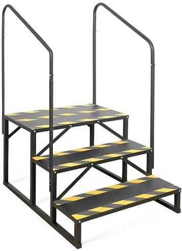 Aptliton Heavy‑Duty 3‑Step RV Stairs with Handrail – Portable Steel Hot Tub & Caravan Steps, Non‑Slip Treads, Foldable Mobile Home Stair Ladder for Camper, Motorhome, Patio, Pool