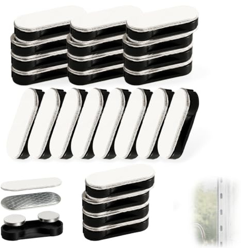 Zlokdraxy 24 pares imanes cortina autoadhesivos, para mosquitera | autoadhesivos, sin perforar, fuerte sujeción, acero inox/ABS, antioxidante, para mosquiteras/cortinas, cocina/balcón/viaje