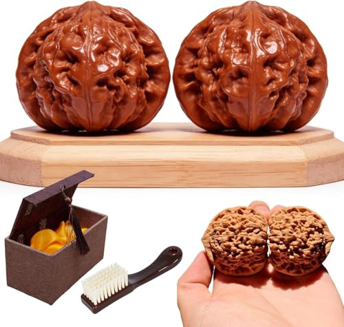 Wenwan Walnuss, ein Paar Vintage Chinesische Walnuss Massagebälle, Natürlich gewachsen und handgepaart, für Handübungen, geeignet als Geschenk für Freunde (Grau, 34-35mm)