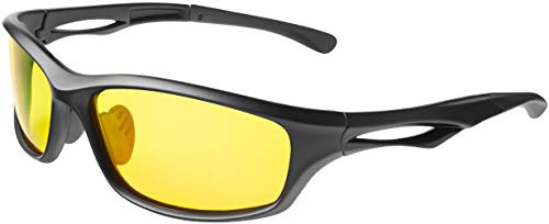 BALINCO Occhiali sportivi polarizzati Occhiali da sole da ciclismo con protezione UV400 per donne e uomini che guidano, corrono, pescano e giocano a golf (nero opaco - giallo (visione notturna))