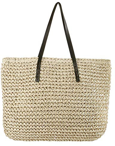 CHIC DIARY Stroh Schultertasche Damen Basttasche Große Strohtasche Sommer Strandtasche Gewebt Korbtasche Flechttasche