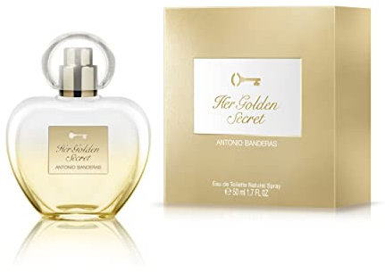 BANDERAS Perfumes, Her golden secret, Eau de Toilette en Espray para Mujer, Larga duración, Fragancia femenina, romántica y con encanto, Notas frutales, florales y de vainilla, 50 ml