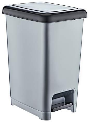 Muddy Hands Slim Plastic Foot Pedal Bin Home Bedroom Bathroom Kitchen Rubbish Recycling Waste Dustbin (Black/Silver, 60 Litre)