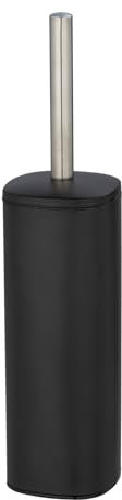 WENKO Stand WC-Garnitur Mod. Alassio, geschlossener Bürstenhalter inkl. WC-Bürste, auswechselbarer Bürstenkopf Ø 8,5 cm in Schwarz, aus lackiertem Stahl, 9,3 x 39,2 x 9,3 cm, Schwarz matt